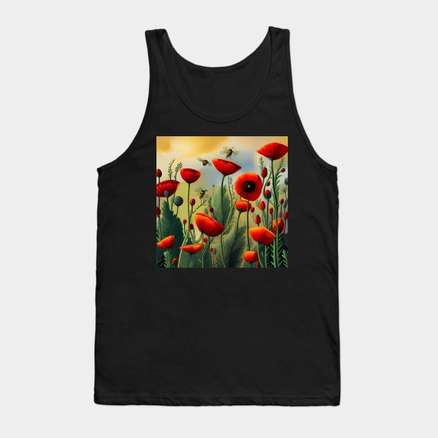 Poppies And Bees Tank Top by ArtShare